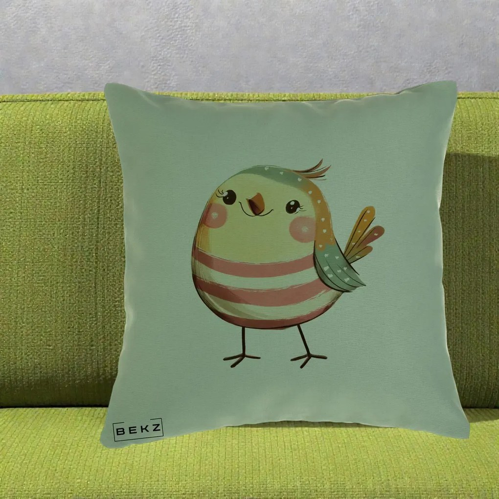 Perna Decorativa Pui Kawaii Pastel Dungat, 40x40 cm, Verde, Husa Detasabila, Perna Inclusa, BEKZ®