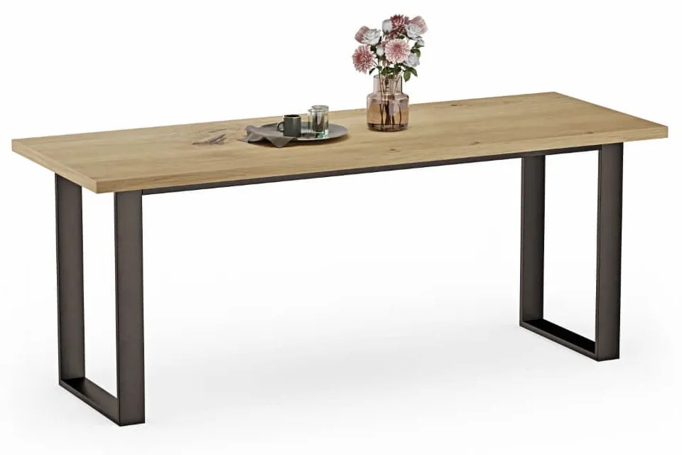 Masa solidă de familie pentru sufragerie, cu cadru metalic OLAF - Stejar artizanal