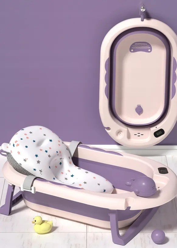 Cada de baie pliabilă pentru copii VAIANA PREMIUM cu pernă și suport - mai multe culori Violet