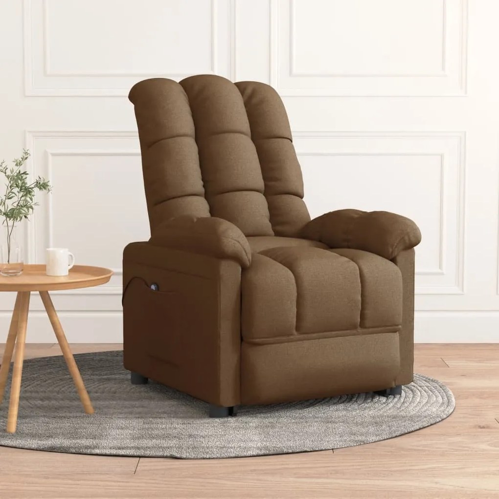 3073752 vidaXL Fotoliu rabatabil electric, maro, material textil
