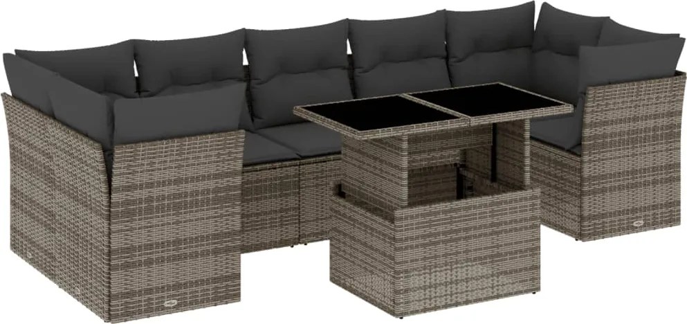 vidaXL Set canapele de grădină cu perne, 8 piese, gri, poliratan