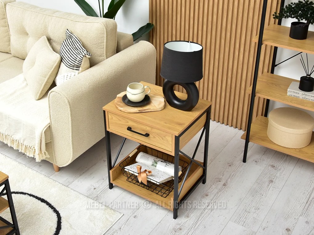 Noptieră Torry (stejar + negru). Promo -22%. 1111548