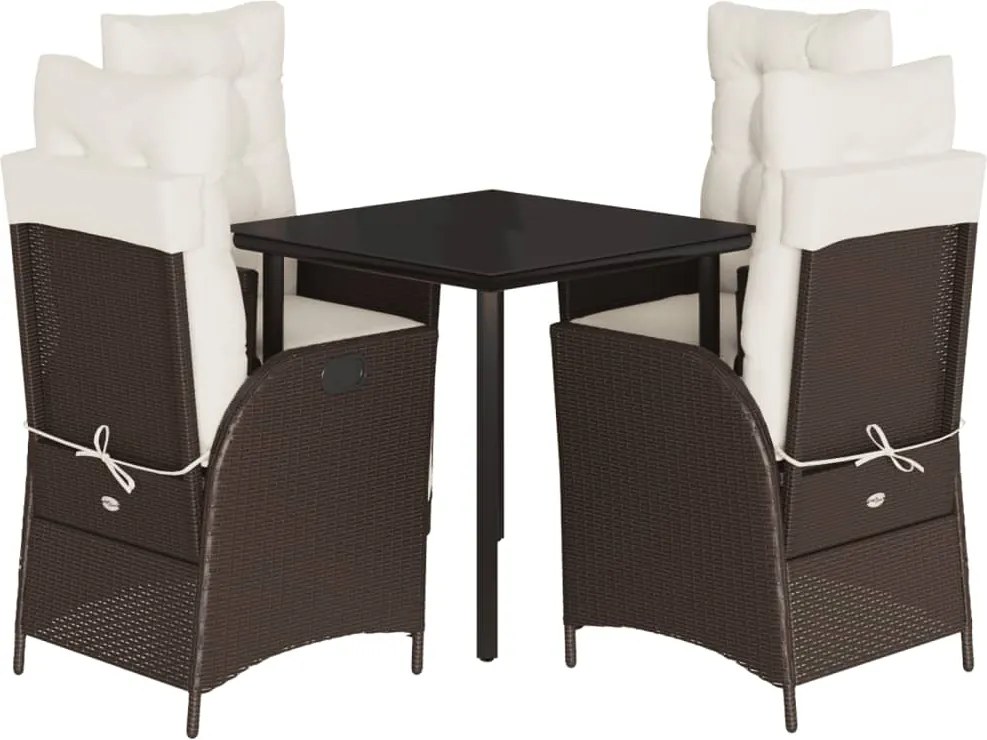 vidaXL Set mobilier de grădină, 5 piese, cu perne, maro, poliratan