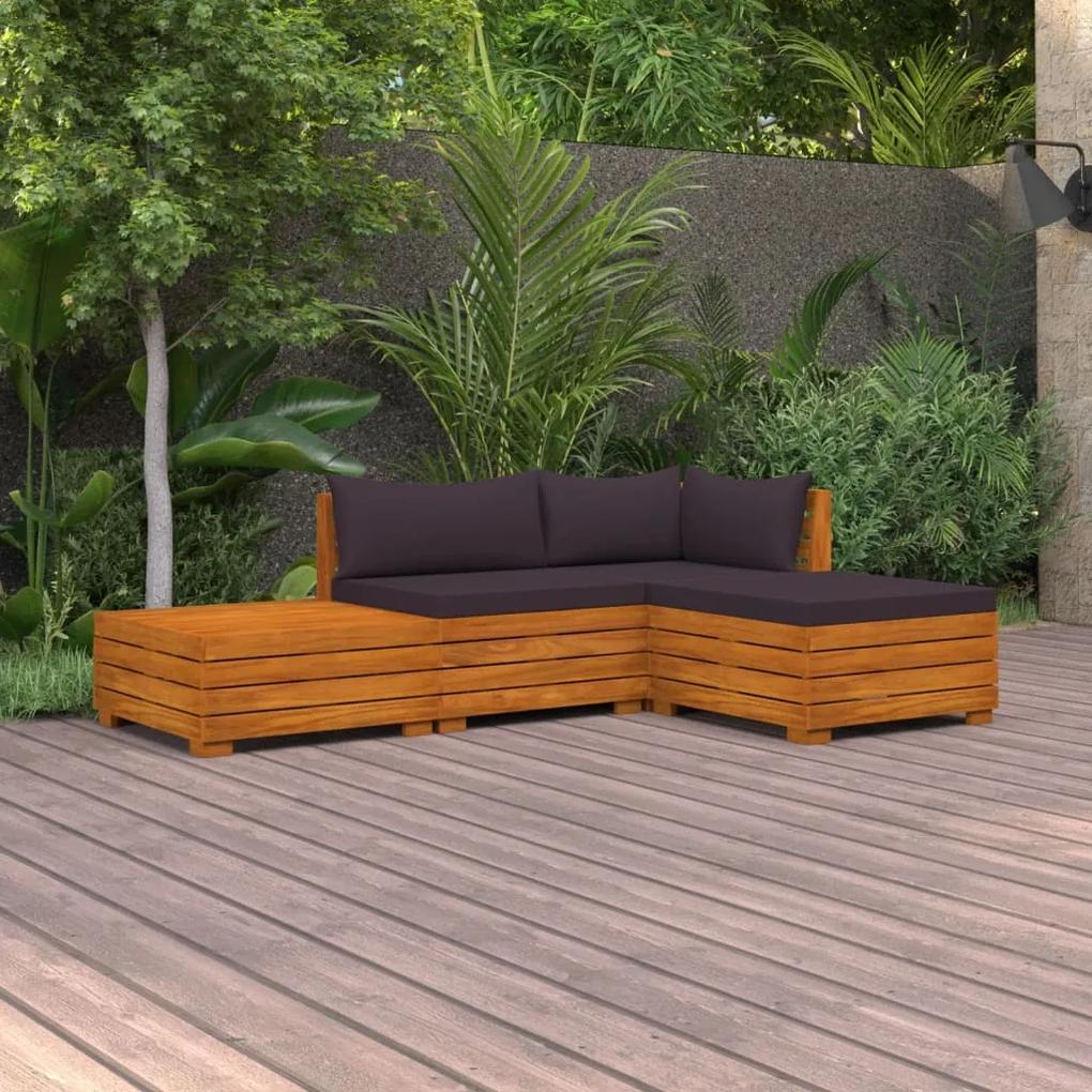 3087308 vidaXL Set mobilier de grădină cu perne, 4 piese, lemn masiv de acacia
