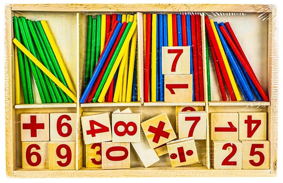 Joc educativ,din lemn,cu piese,cifre si semne matematice