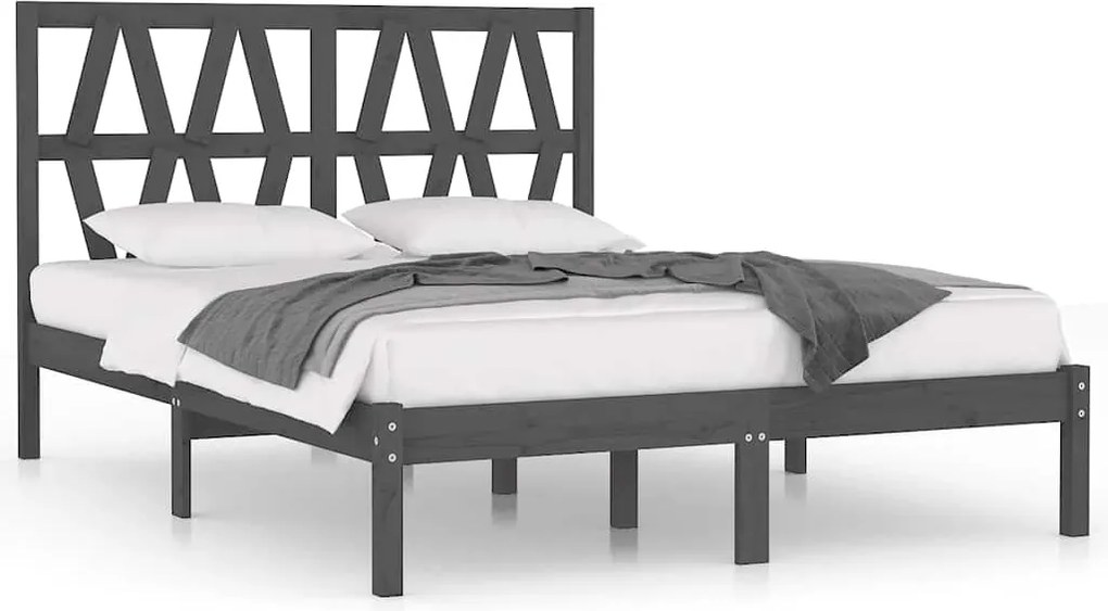 vidaXL Cadru de pat, gri, 200x200 cm, lemn masiv de pin