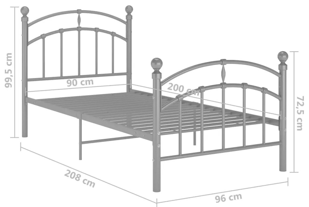 Cadru de pat, gri, 90x200 cm, metal Gri, 90 x 200 cm