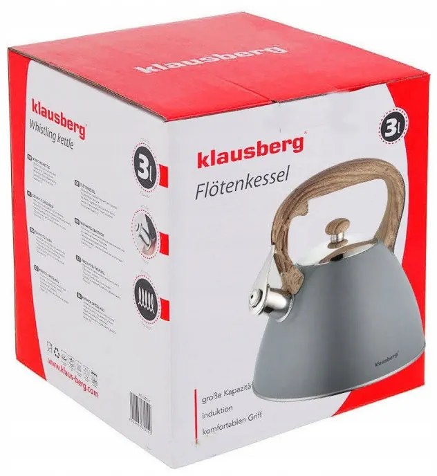 Ceainic Klausberg KB 7297, 3 litri, cu fluier, pentru plite cu inducție, din oțel inoxidabil gri