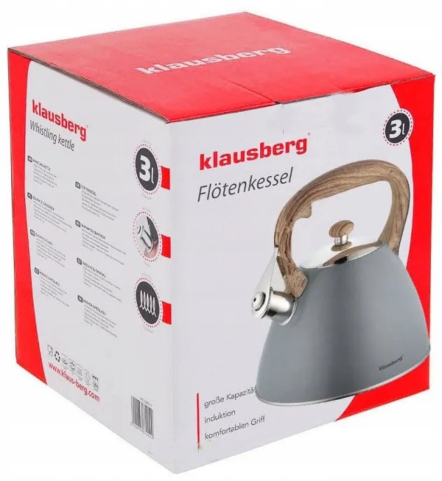 Fierbator Klausberg KB 7297, 3 litri, Fluierat, Inductie, Otel inoxidabil gri