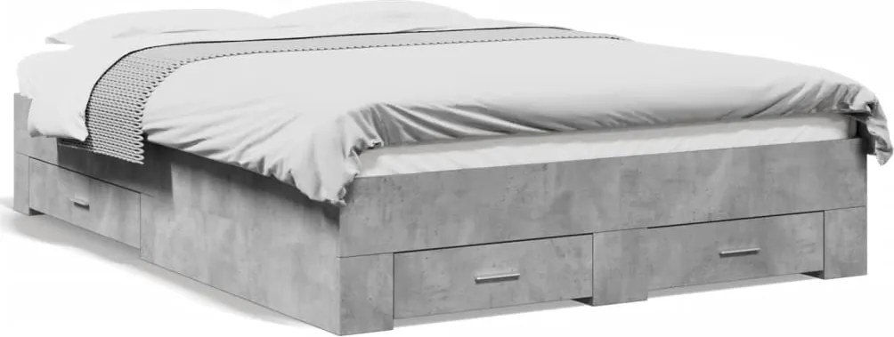 vidaXL Cadru de pat cu sertare, gri beton, 140x190 cm, lemn prelucrat
