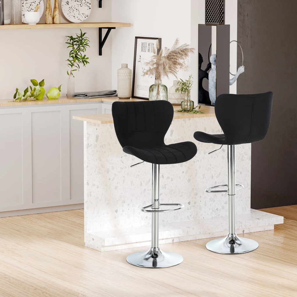 HOMCOM Set de 2 Taburete de Bar Design Contemporan Înălțime de șezut reglabilă 59-81 cm rotative 360° In Negru | Aosom Romania