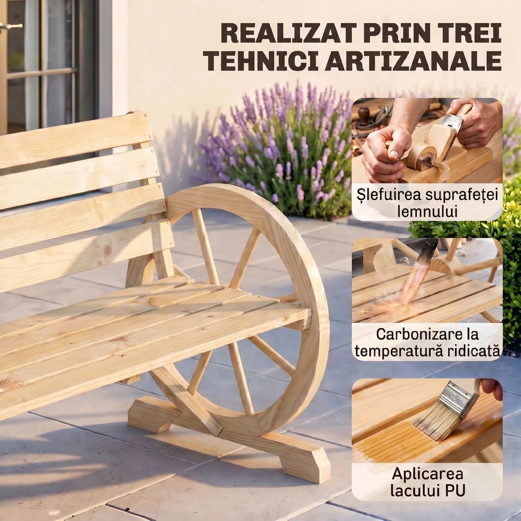 Outsunny Banca Country Fonta 127×60×85 cm – 2‑locuri cu Cotiere Rotative Neagra | Aosom Romania