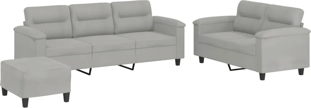 vidaXL Set de canapele cu perne, 3 piese, gri deschis, microfibră