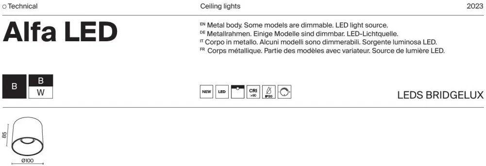 Spot LED aplicat, plafoniera dimabil design tehnic Alfa alb, negru 10cm