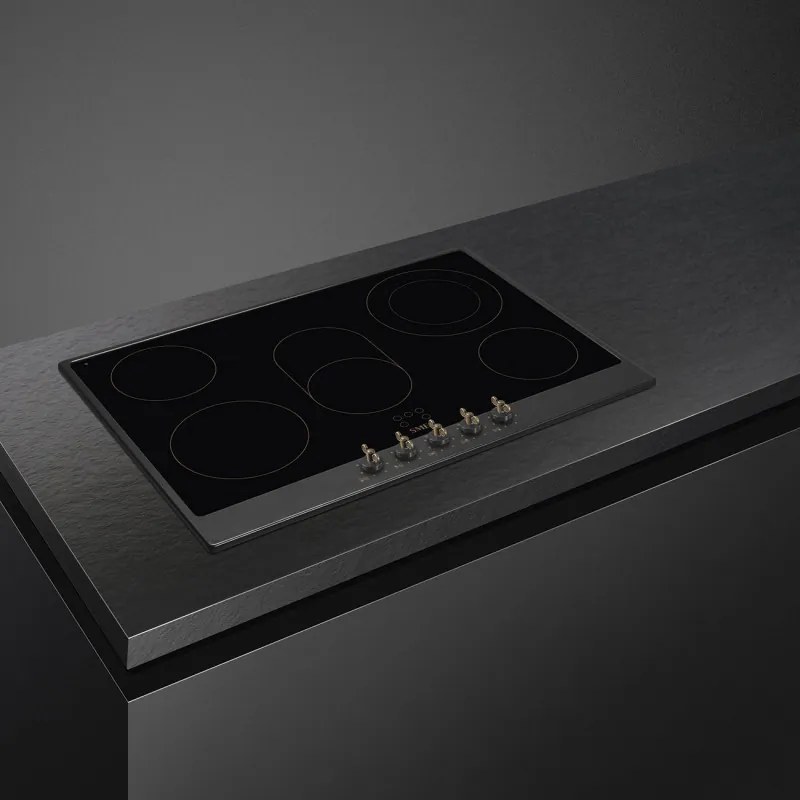 Plita vitroceramica incorporabila Smeg P875AO, 8600 W, 6 trepte, 5 zone, Oprire automata in caz de supraincalzire, Indicator de caldura reziduala, Antracit