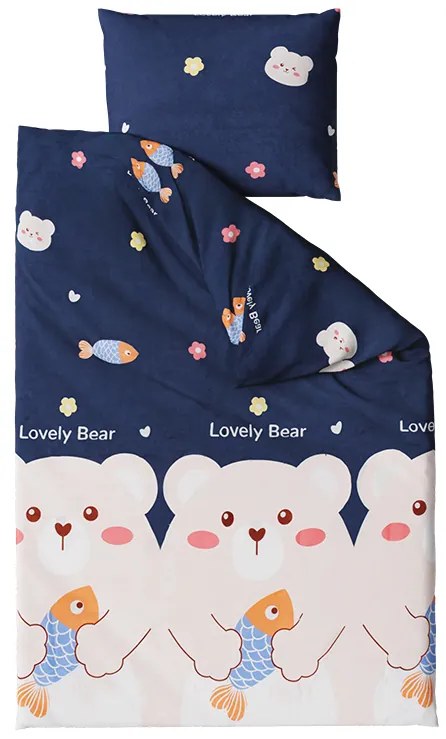 Lenjerie de pat pentru copii Culoare albastru inchis, LOVELY BEAR