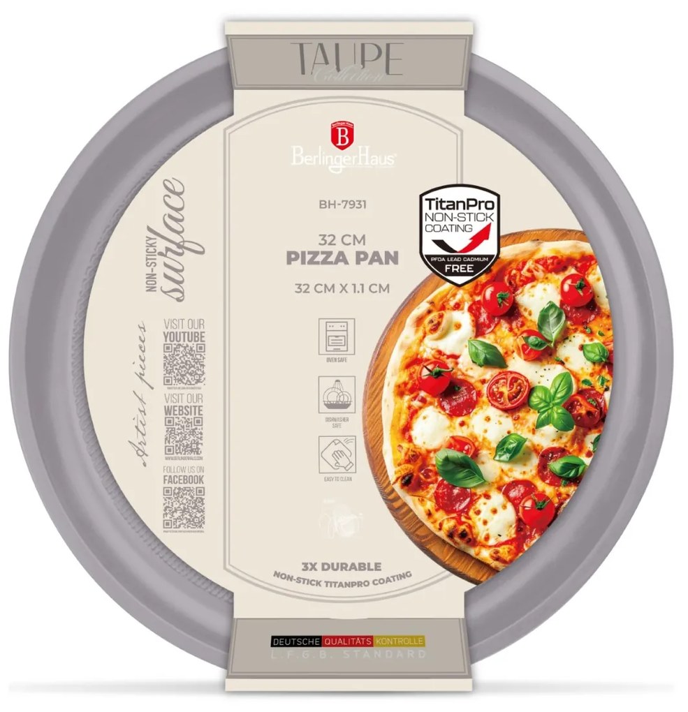 Tava pizza 32 cm Taupe Berlinger Haus BH 7931, antiaderent, gri