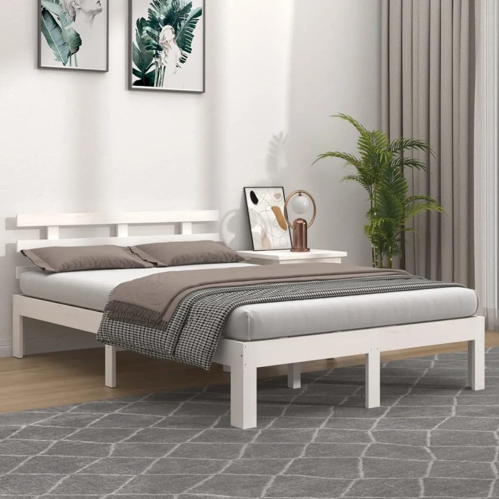 814725 vidaXL Cadru de pat mic dublu 4FT, alb, 120x190 cm, lemn masiv