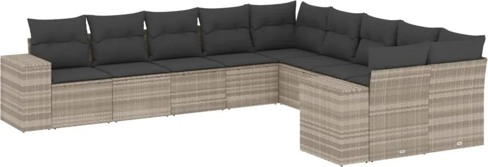 vidaXL Set canapele de grădină cu perne 10 piese gri deschis poliratan