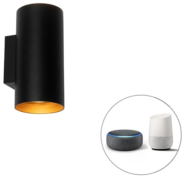 Lampă de perete inteligentă neagră cu auriu 2 lumini inclusiv WiFi GU10 - Sab