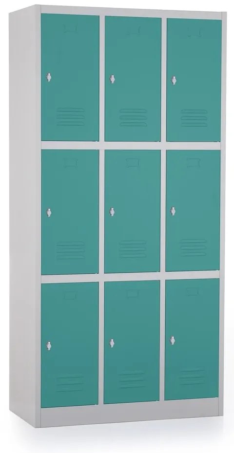 Dulap metalic - 9 cutii, 90 x 45 x 185 cm, blocare, verde - ral 6033