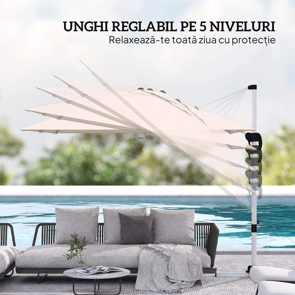 Outsunny Umbrelă Suspendată Înclinabilă cu Manivelă și Bază în Cruce, UPF50+, Kaki | Aosom Romania