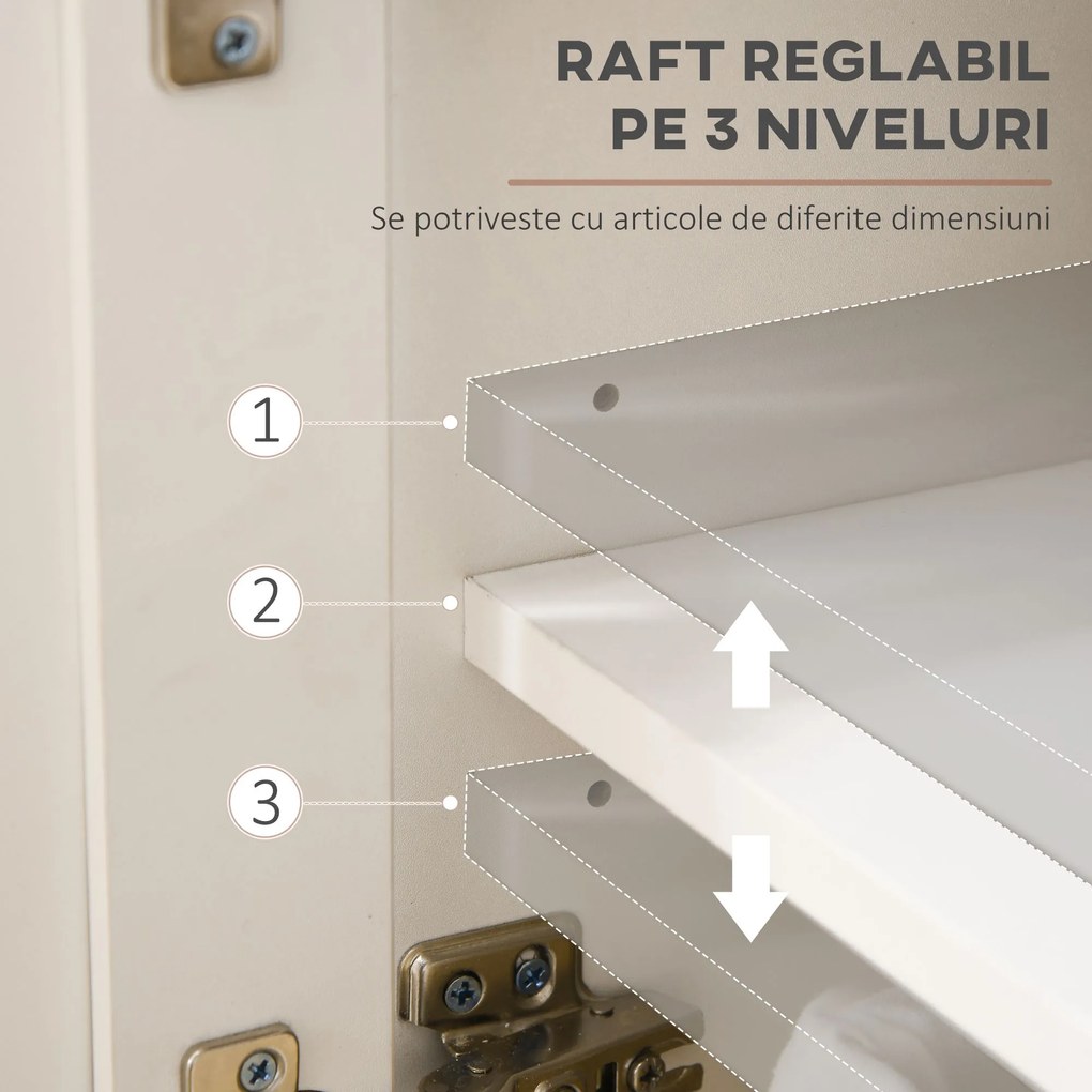 HOMCOM Bufet din lemn cu 2 sertare și 2 dulapuri, 117x35x80 cm, alb și culoare lemn | Aosom Romania