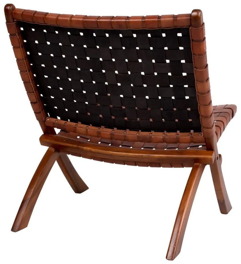 Scaun pliabil din piele și lemn de tec House Nordic Montana, maro