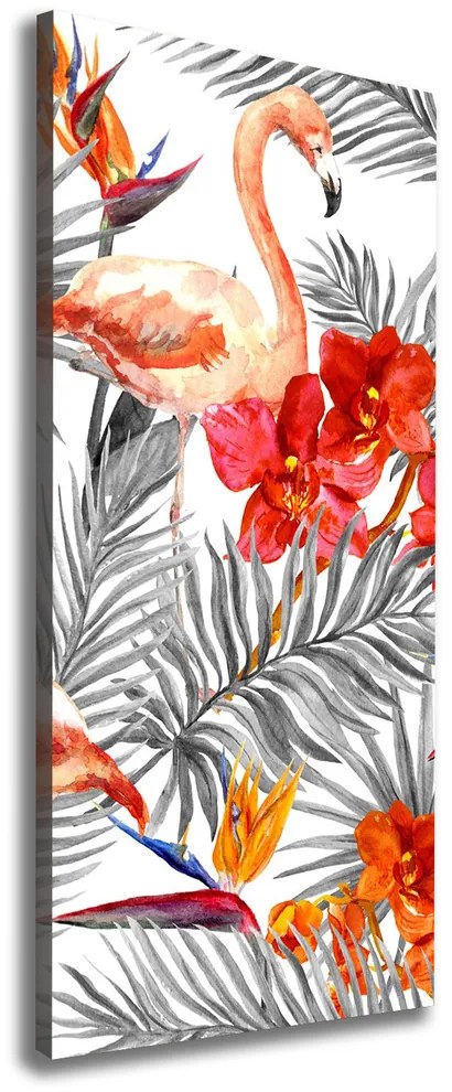 Tablou canvas Flamingos și flori