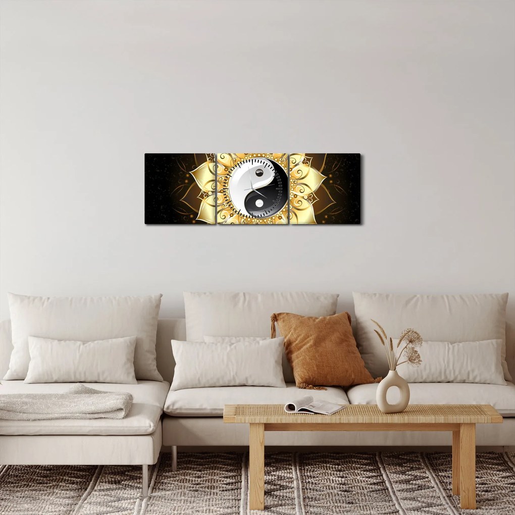 Tablou - Yin-Yan de aur (cu ceas) (90x30 cm)