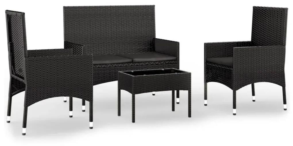 319498 vidaXL Set mobilier relaxare grădină 4 piese cu perne poliratan negru