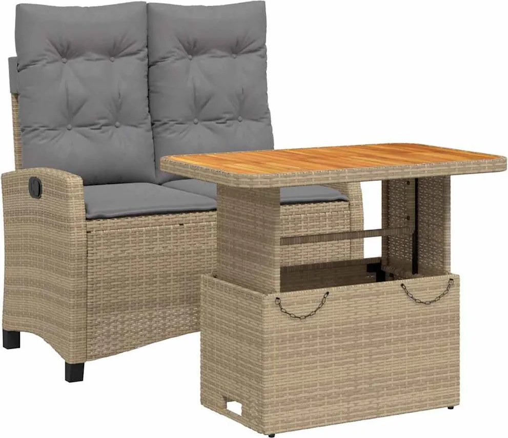 vidaXL Set mobilier de grădină, 2 piese, cu perne, bej, poliratan