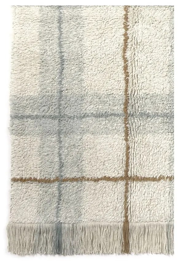 Covor crem-verde salvie lavabil, țesut manual din bumbac 140x190 cm Tartan Blue Sage – Lorena Canals