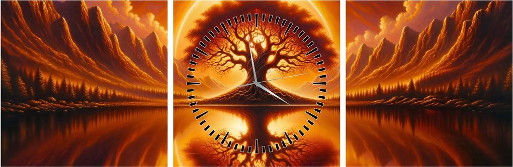 Tablou – Arbore în soare sângeriu (cu ceas) (90x30 cm)