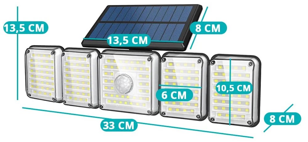 Lampa solara rotativa cu 5 panouri, 300 LED