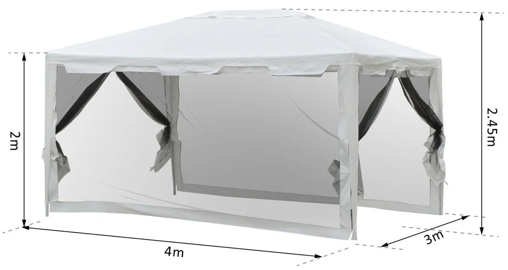 Outsunny Foisor in Tesatura PE cu Plasa de Tantari Alb, 4x3m