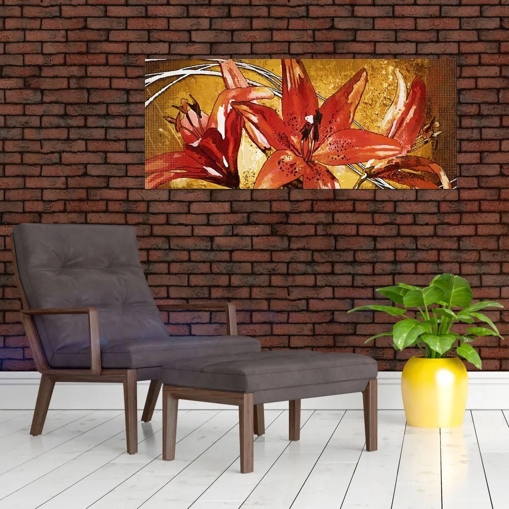 Tablou cu flori de crini (120x50 cm)
