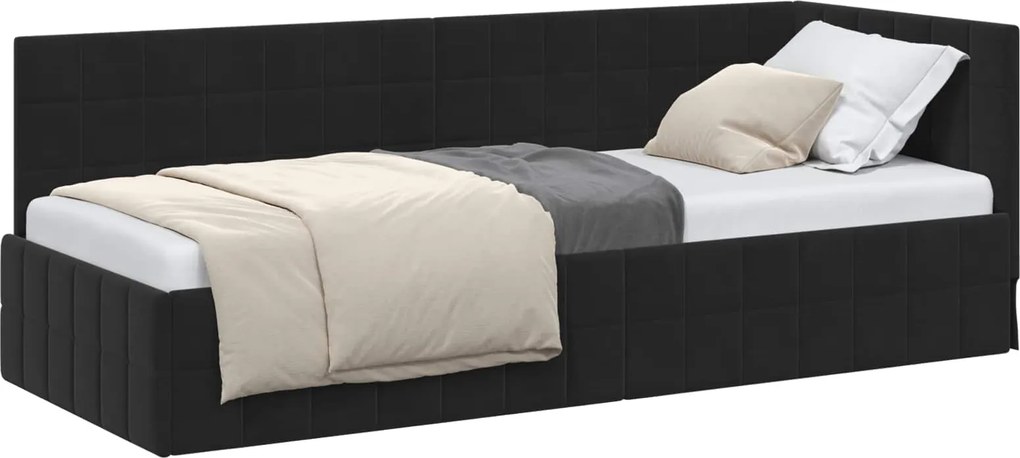 vidaXL Cadru de pat colțar cu headboard Negru 80 cm x 200 cm Catifea
