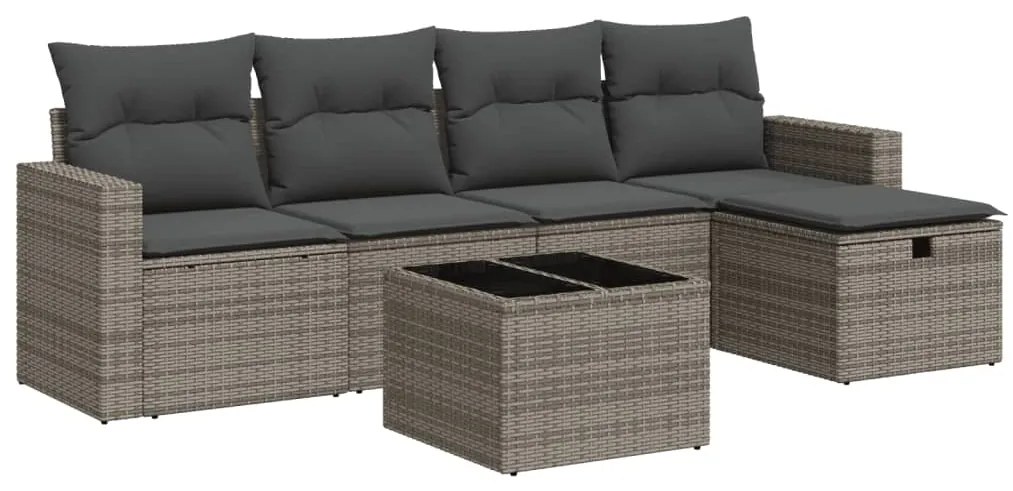 3325376 vidaXL Set mobilier grădină cu perne, 6 piese, gri, poliratan