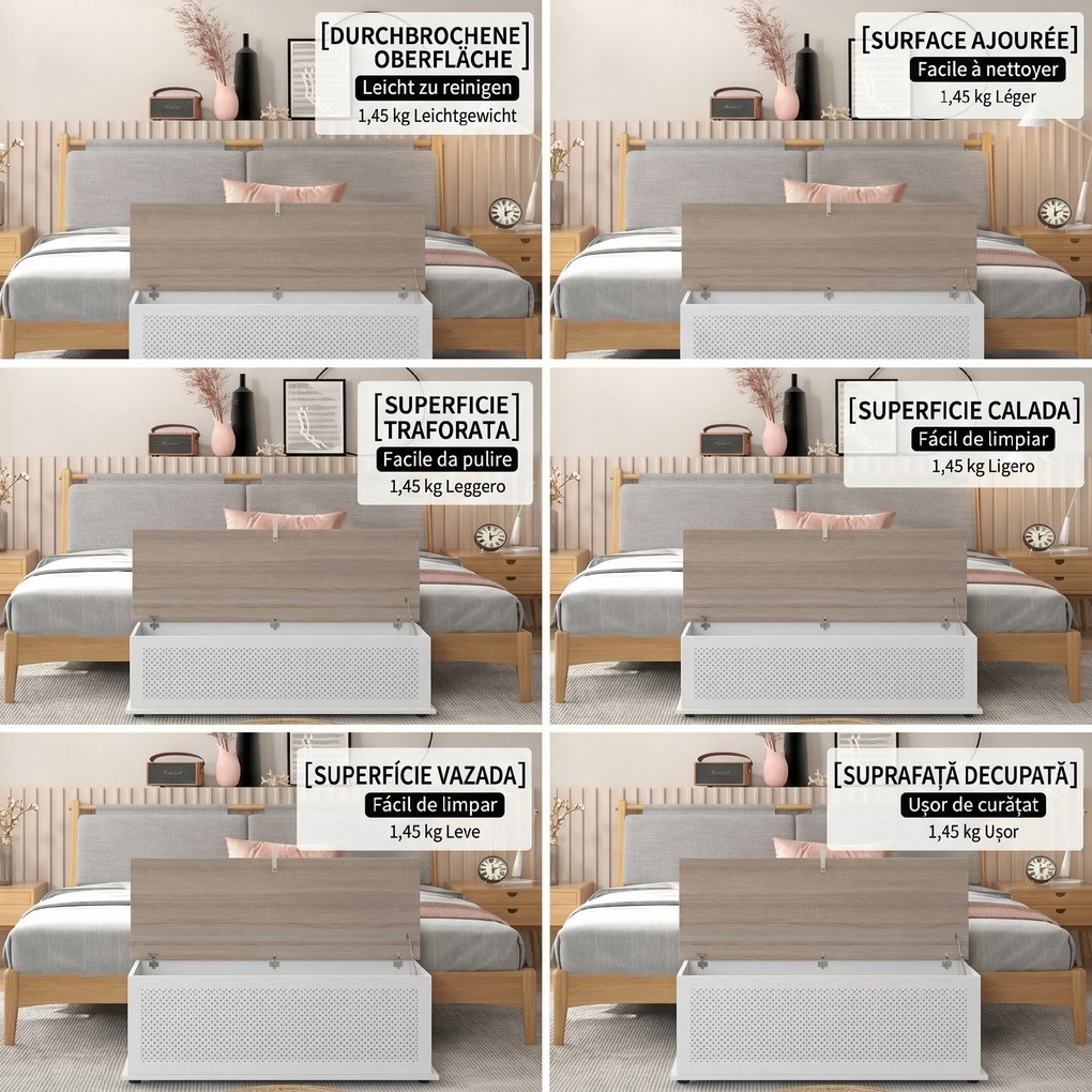 HOMCOM Bancă multifuncțională din lemn pentru dormitor și hol, alb, 100x40x40 cm | Aosom Romania