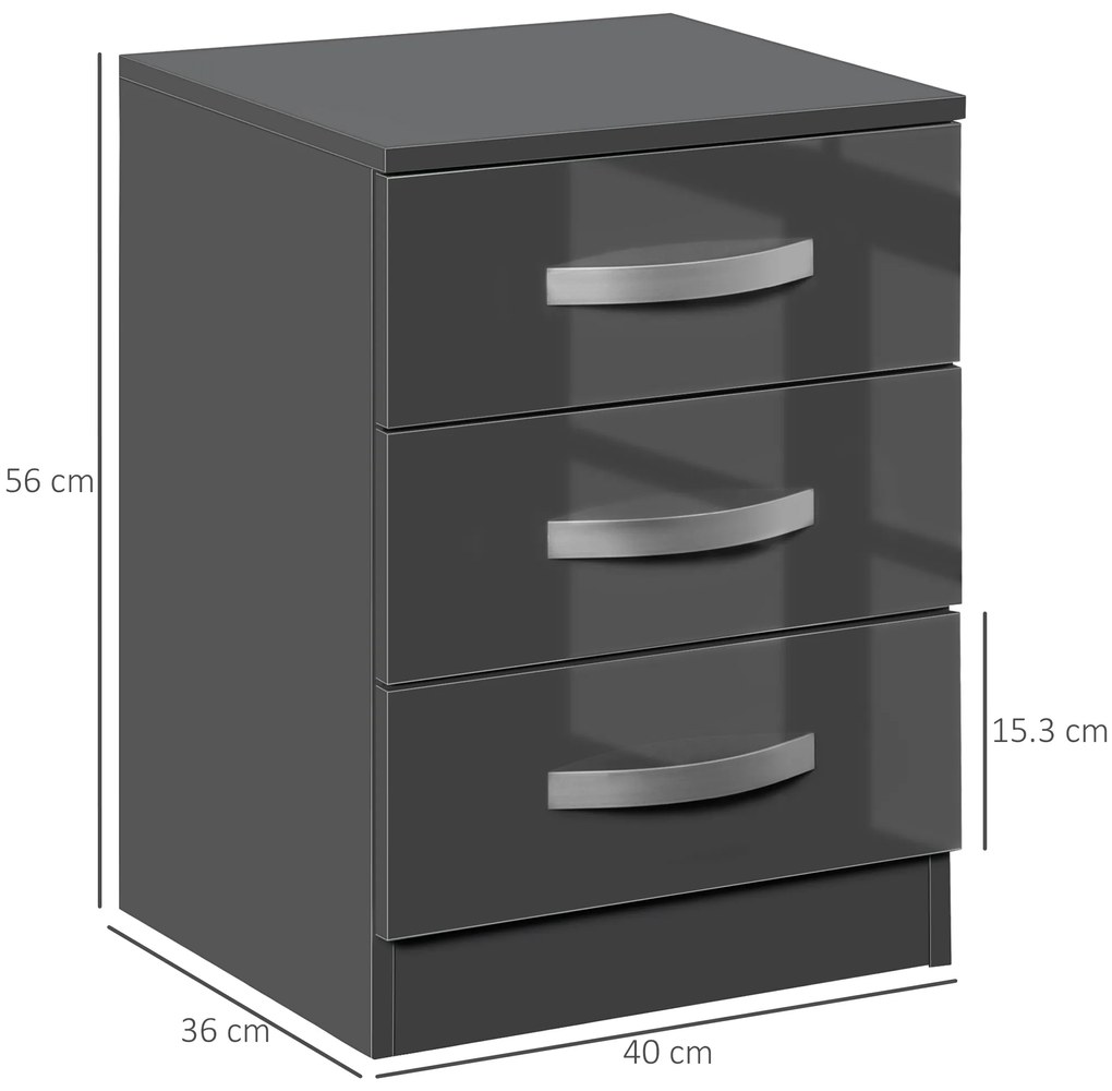 HOMCOM Noptiere, 2 Piese cu 3 Sertare, pentru dormitor si sufragerie Elegant si Modern, 40x36x56cm, Gri | Aosom Romania