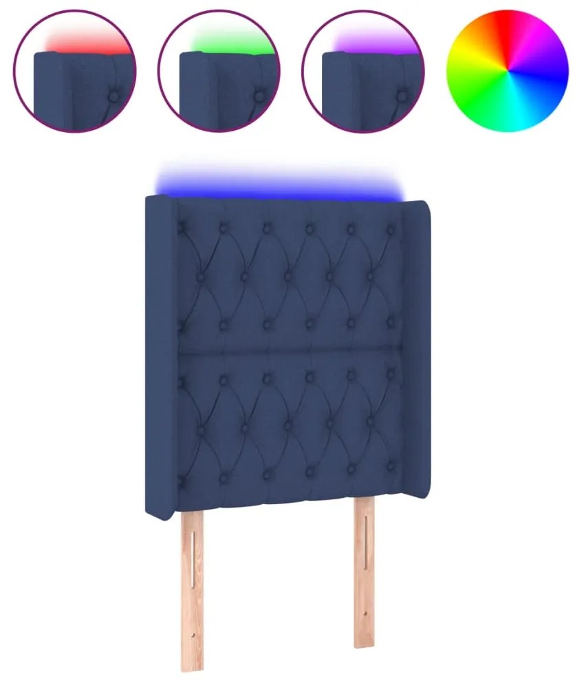 vidaXL Tăblie de pat cu LED, albastru, 83x16x118/128 cm, textil