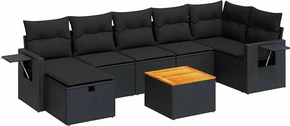 vidaXL Set mobilier de grădină cu perne, 8 piese, negru, poliratan