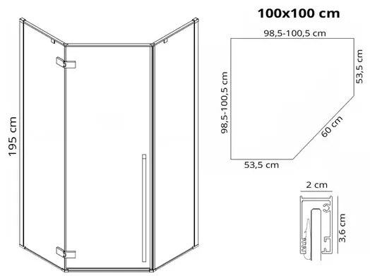 Cabina de dus pentagonala Rea Diamond cu usa batanta 100x100 auriu