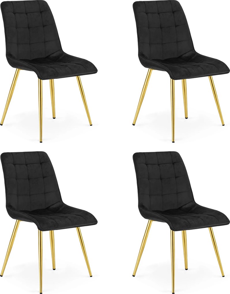 Scaun de masa SPLIT VELVET cu picioare aurii, negru