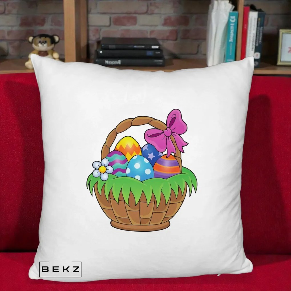 Perna de Paste Cos cu Oua de Pasti Colorat, 40x40 cm cu Umplutura, Alb Pufos, BEKZ