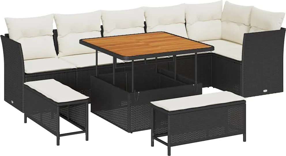 vidaXL Set de canapele pentru grădină cu pernă 9 pcs negru și crem