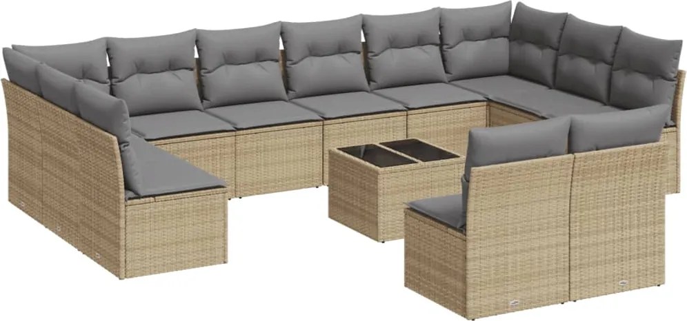 vidaXL Set canapele de grădină, 13 piese, cu perne, bej, poliratan
