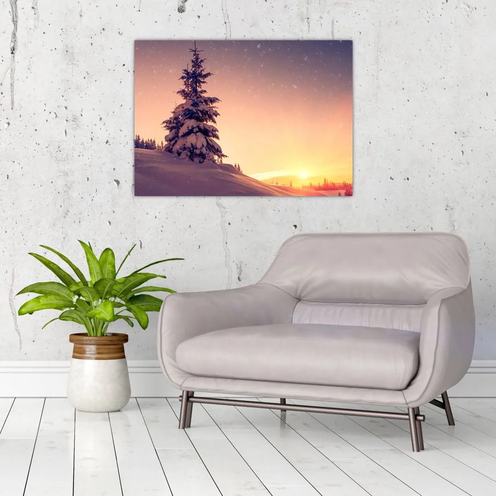 Tablou cu copac înzăpezit pe luncă (70x50 cm)
