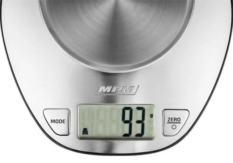 Cantar electric de bucatarie MPM MWK-05M, Pana la 5 kg, 2 L, 2 x AAA, Ecran LCD, Inox